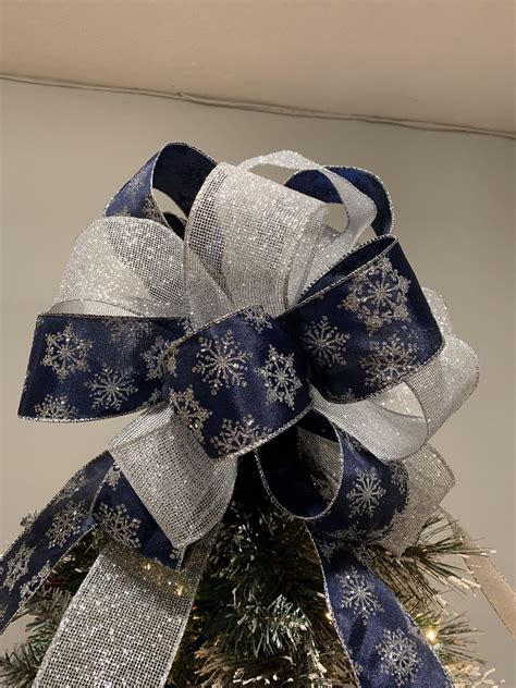 christmas tree topper bow blue